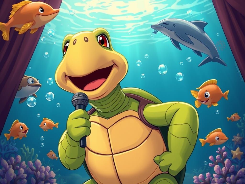 Singing Turtle Cartoon on Stage