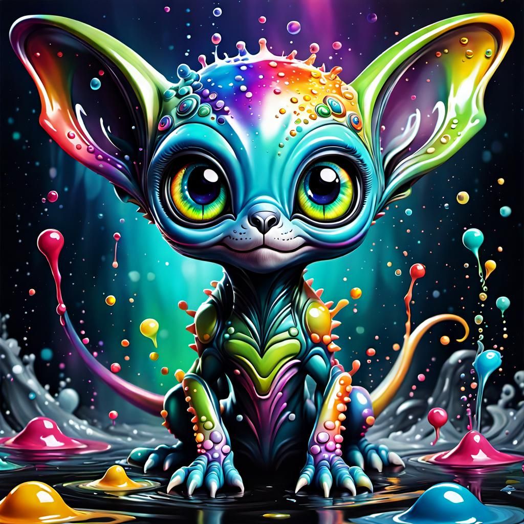 Cute Alien Baby Animal in Colorful Splash Art
