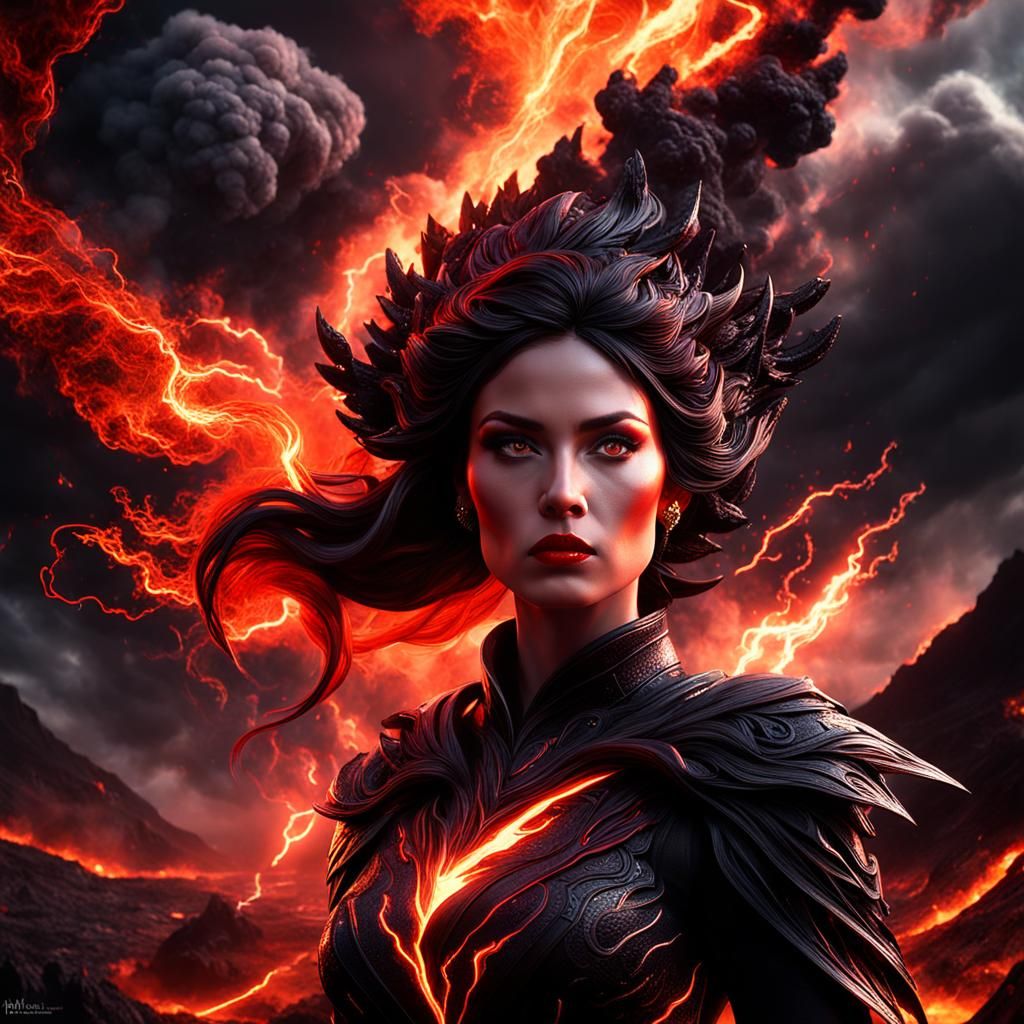 Volcanic Lightning Forms Woman in Thundercloud