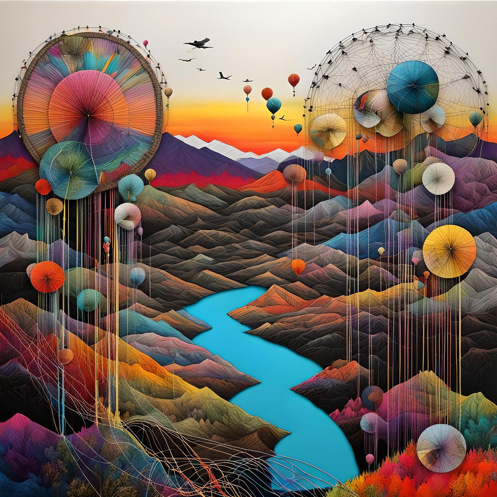 Surreal String Art Landscape