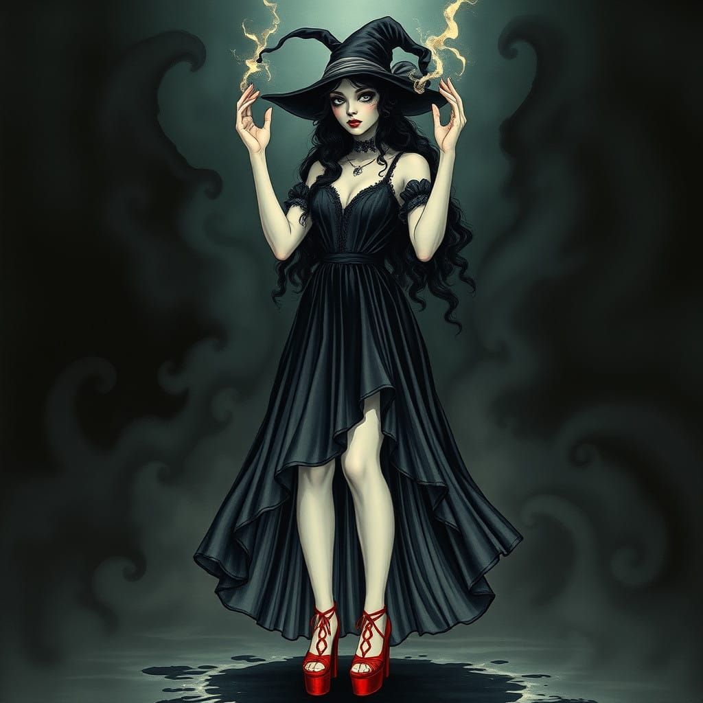 Gothic Romance Witch in Victorian-Inspired Velvet Gown