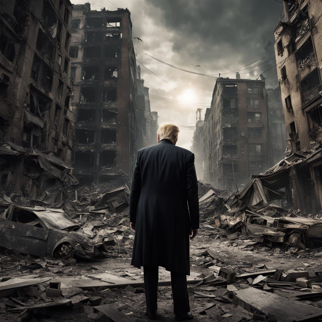 Trump in Ruins: A Gritty, Dystopian Film Still