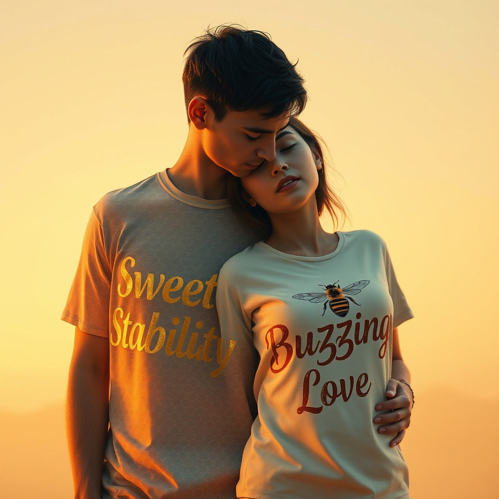 Couple in Honeycomb and Bee Graphic Tees