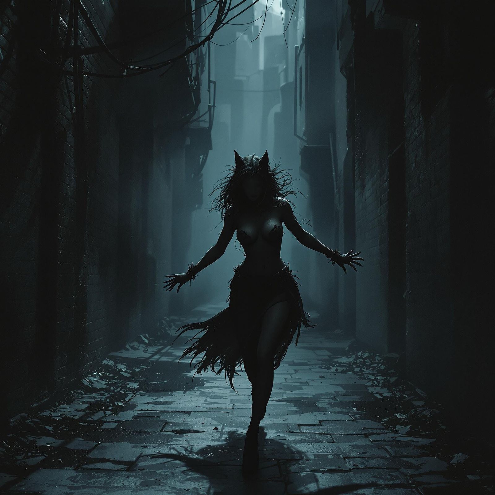 Moonlit Shadow Dancer in Cyberpunk Alley