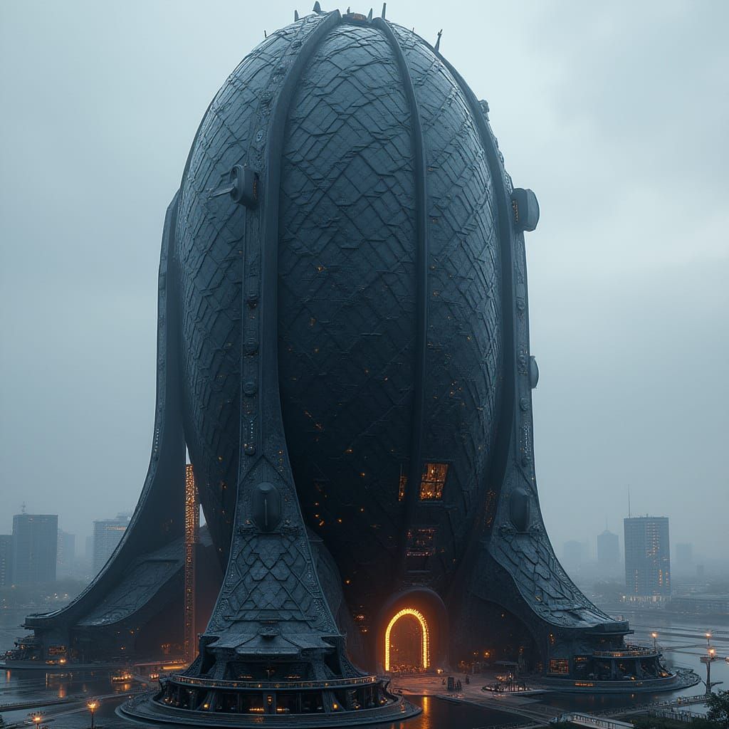 Cyberpunk Dragon-Shaped Skyscraper