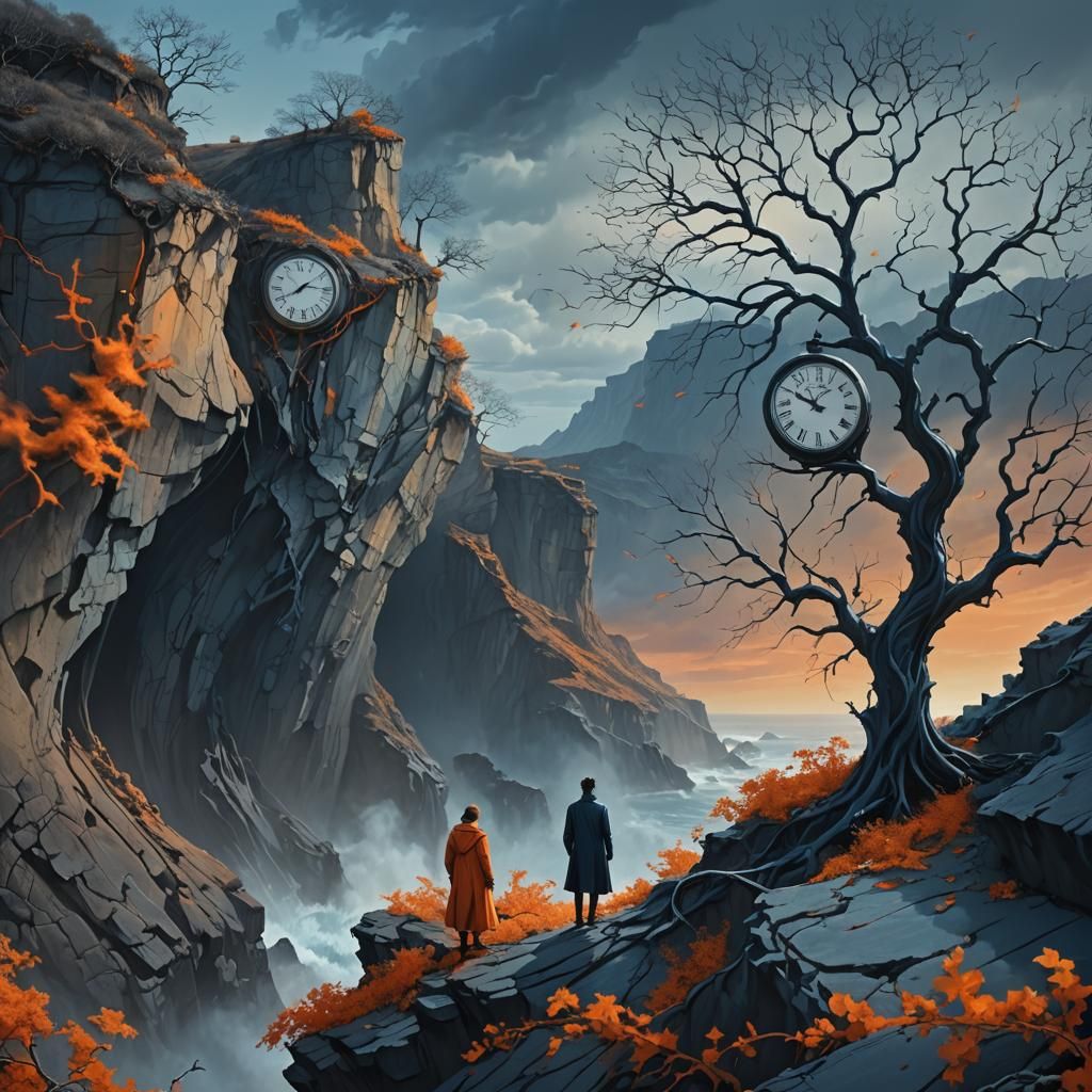 Surreal Windswept Cliff with Melting Time