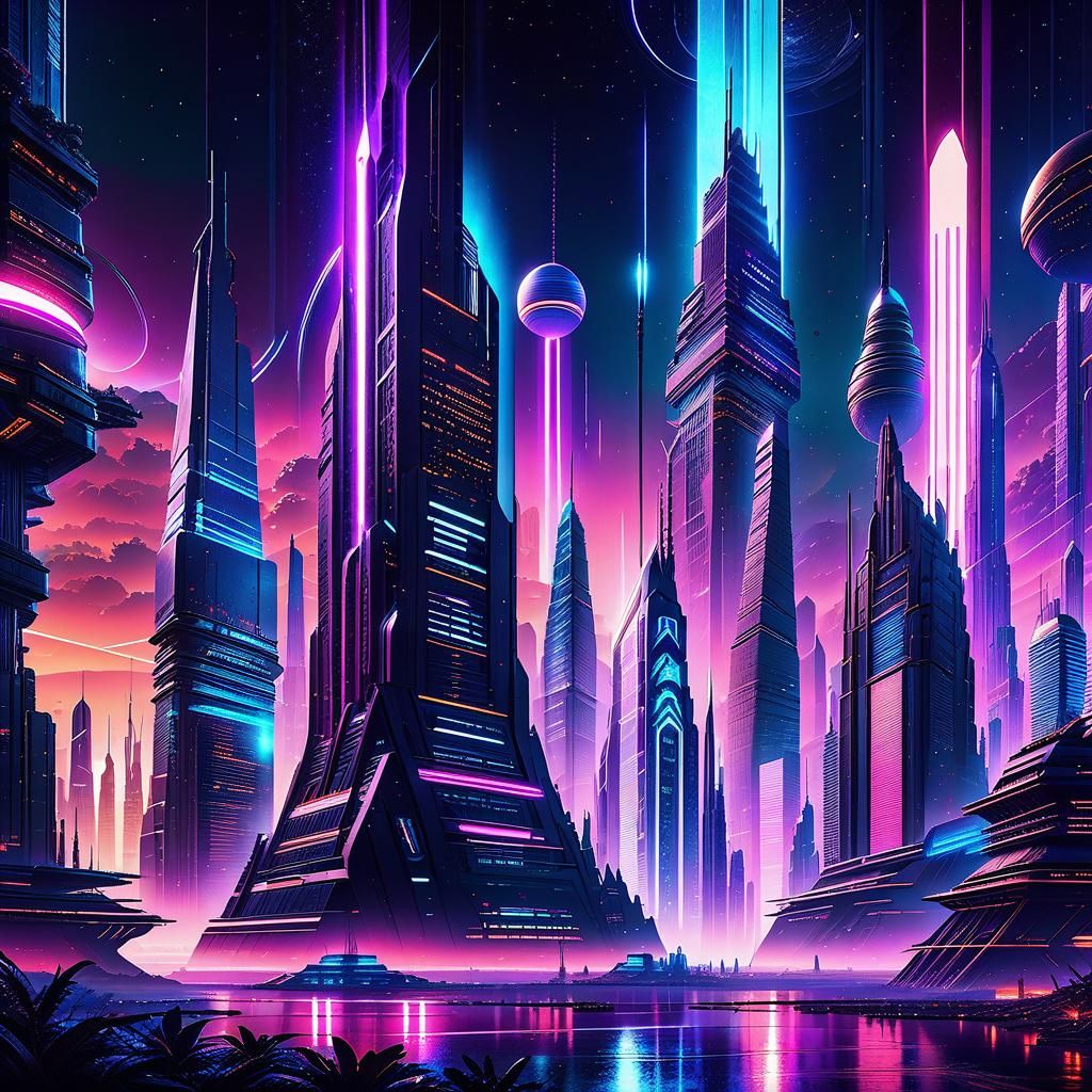 Futuristic Cyberpunk Cityscape on Alien Planet