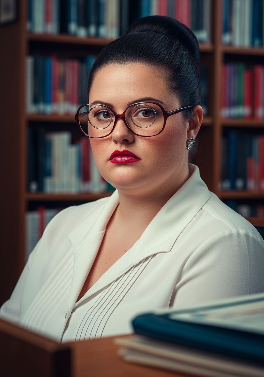 Hyperrealistic Portrait of a Librarian in Library Setting