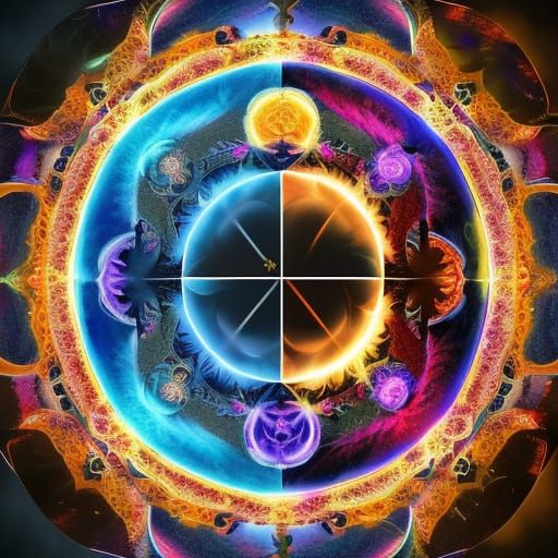 Yin Yang Mandala: Ice, Fire, Light, Darkness