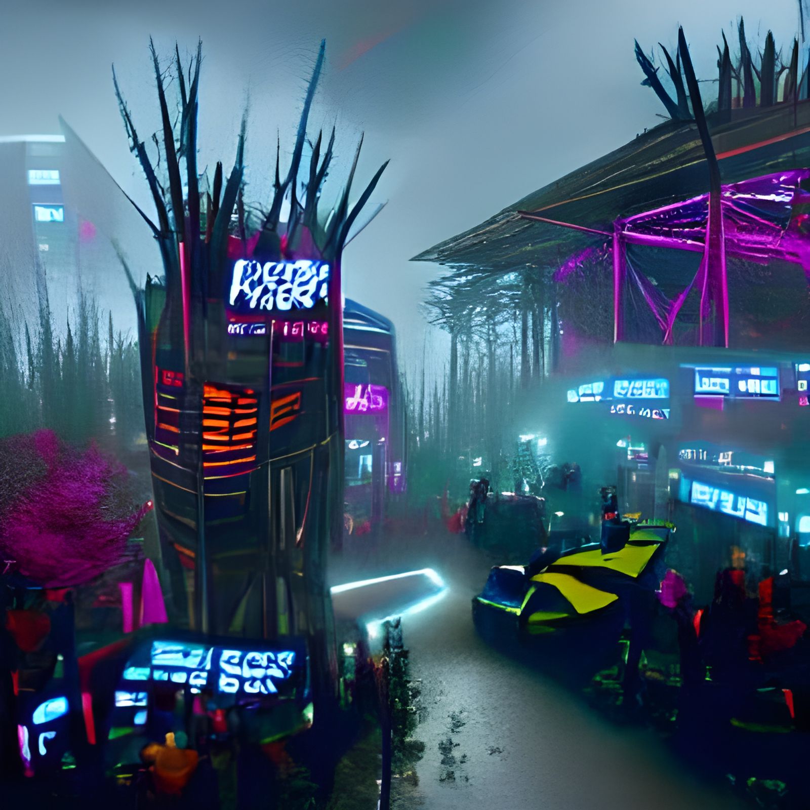 Neon Cyberpunk Forest City of the Future