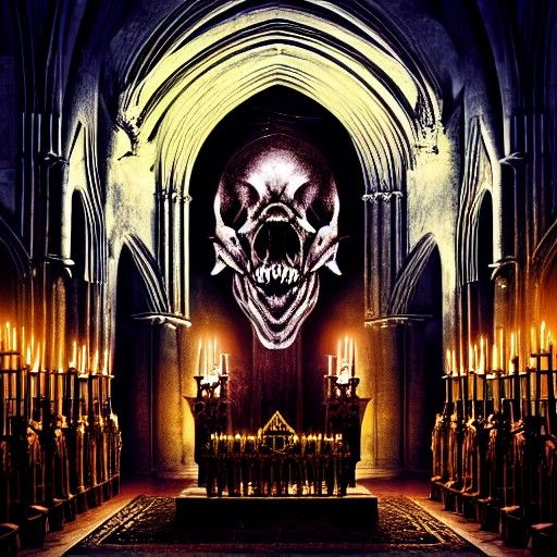 Beast Skull Altar in Gothic Cathedral