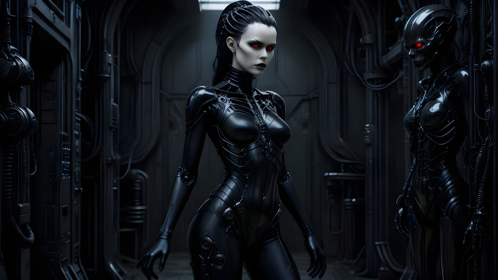 Gothic Android Pinup in Neon Gothic Style