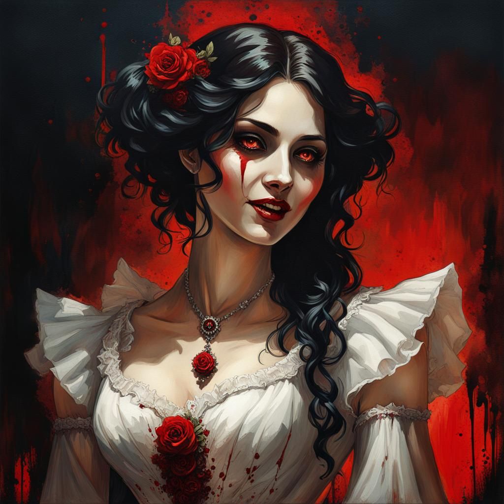 Gothic Vampire Portrait in Oil on Canvas Style