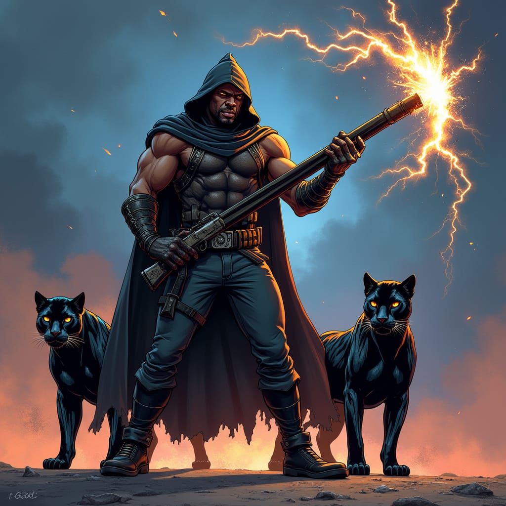 Black Warrior with Plasma Whip and Panthers