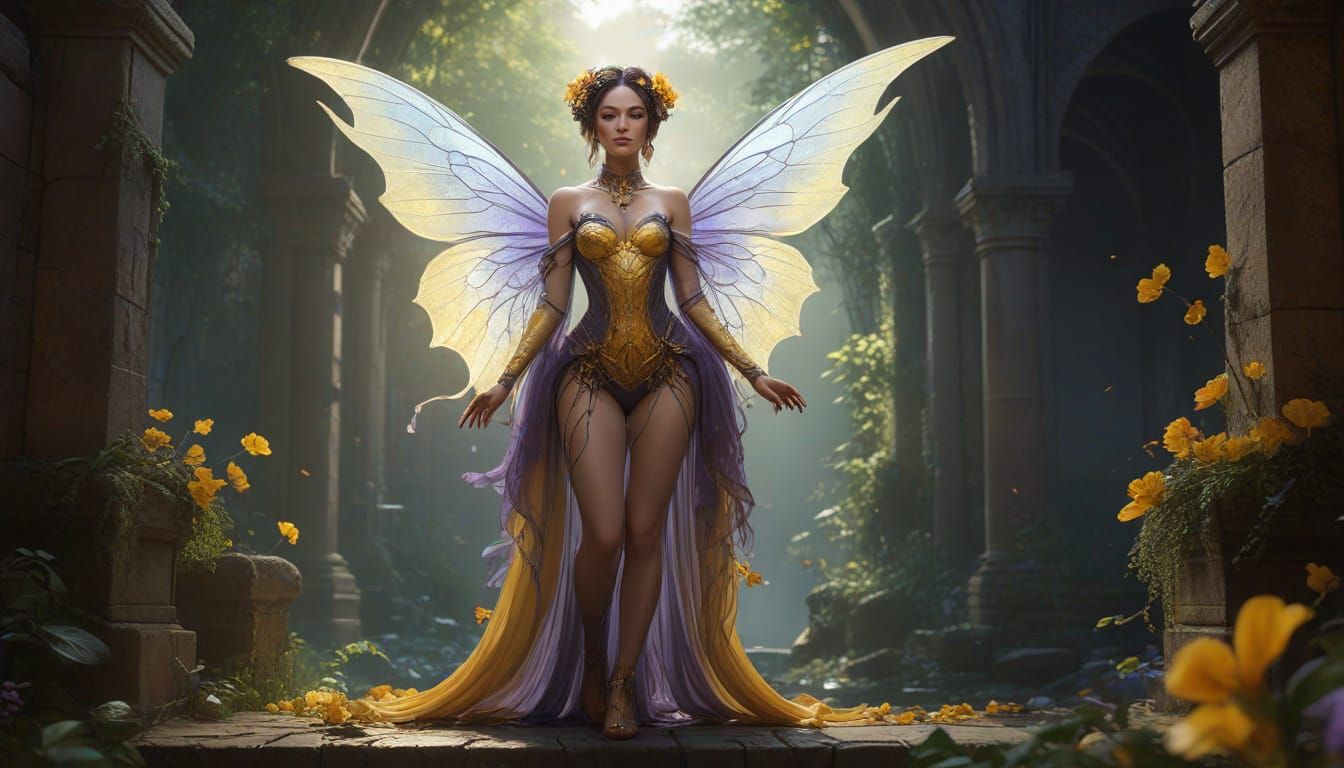 Ethereal Dark Fantasy Maiden in Radiant Environments