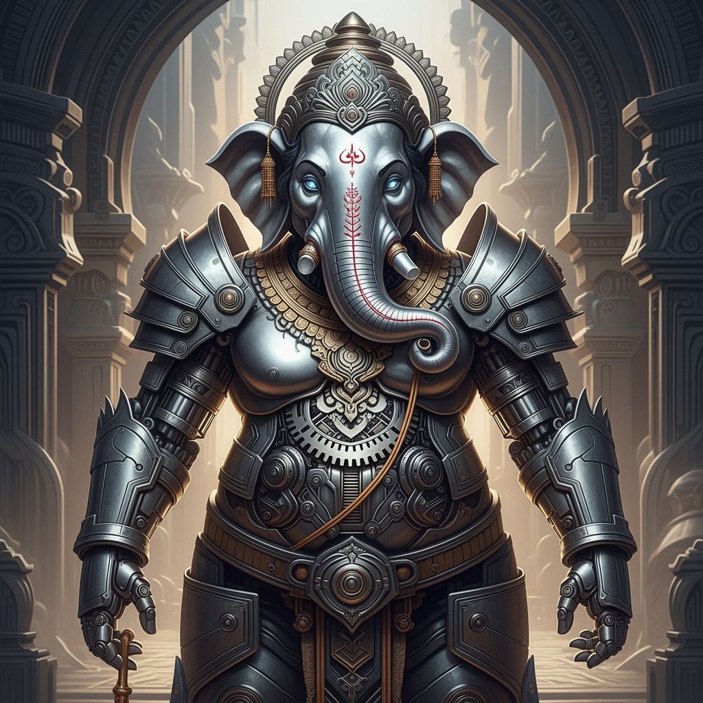 Lord Ganesha as Steel-Forged Mechanical God