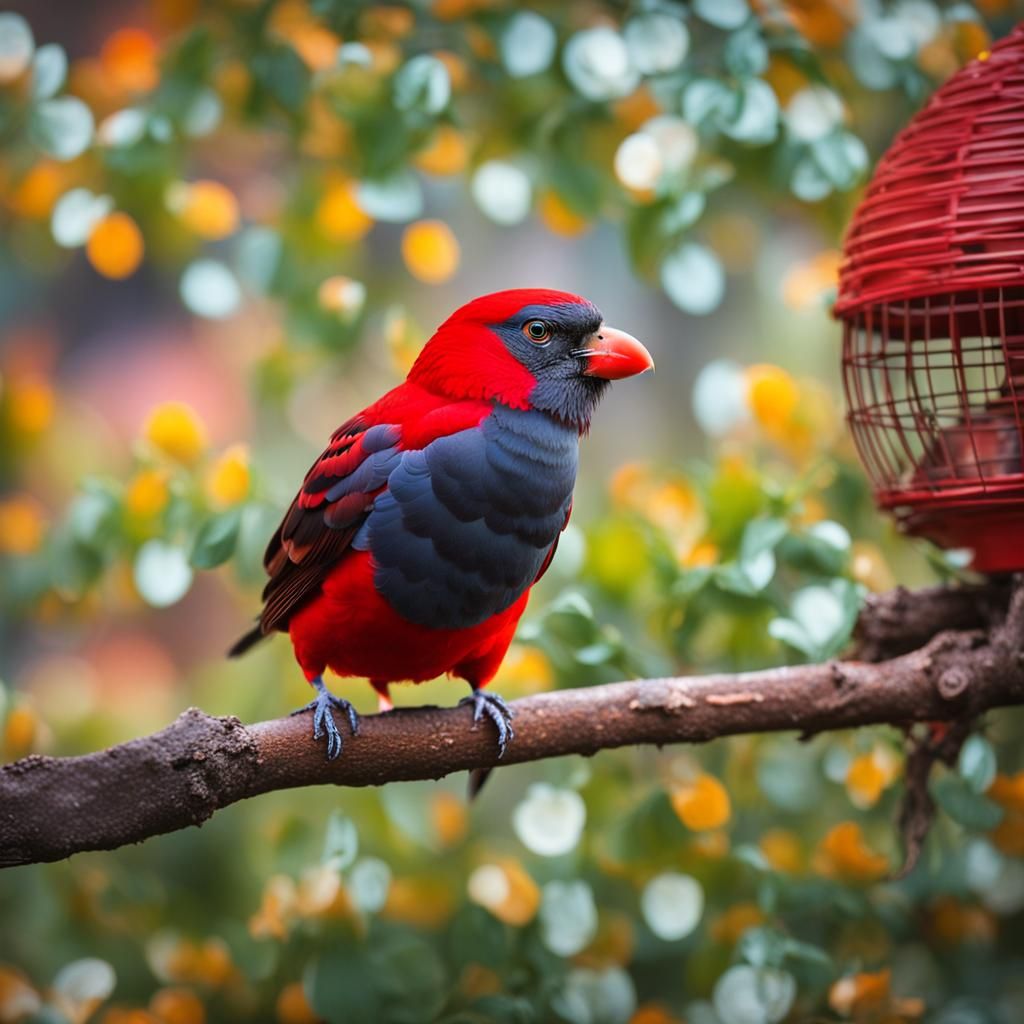 Red Bird on Birdhouse Roof: Professional Photography