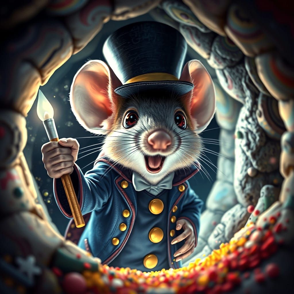 Magician Mouse Art Show in Hyperrealistic Style