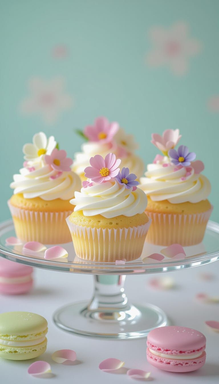 Pastel Desserts Still Life with Edible Flowers