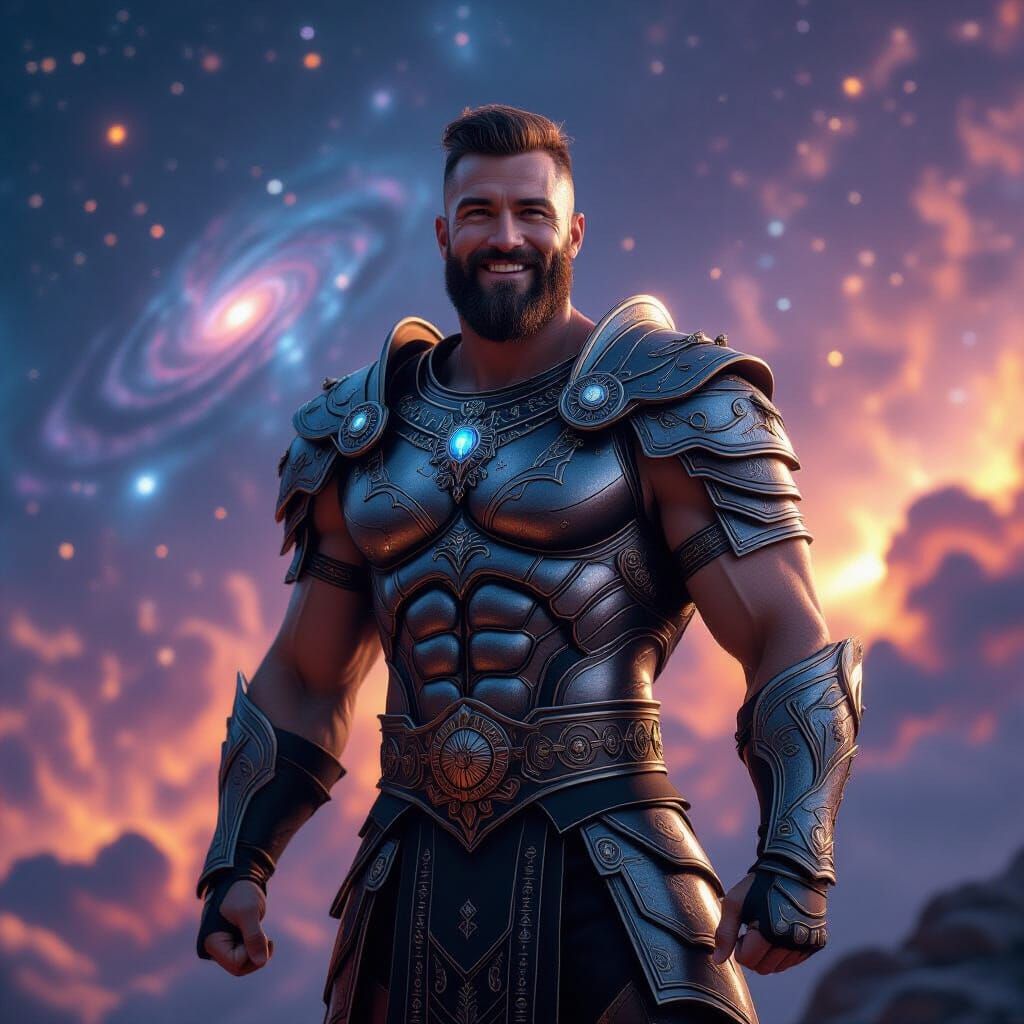 Cosmic Warrior in Celestial Armor, Ethereal Glow