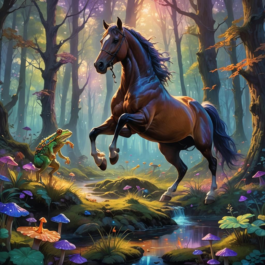 Mystical Forest: Horse and Frog Leap Together