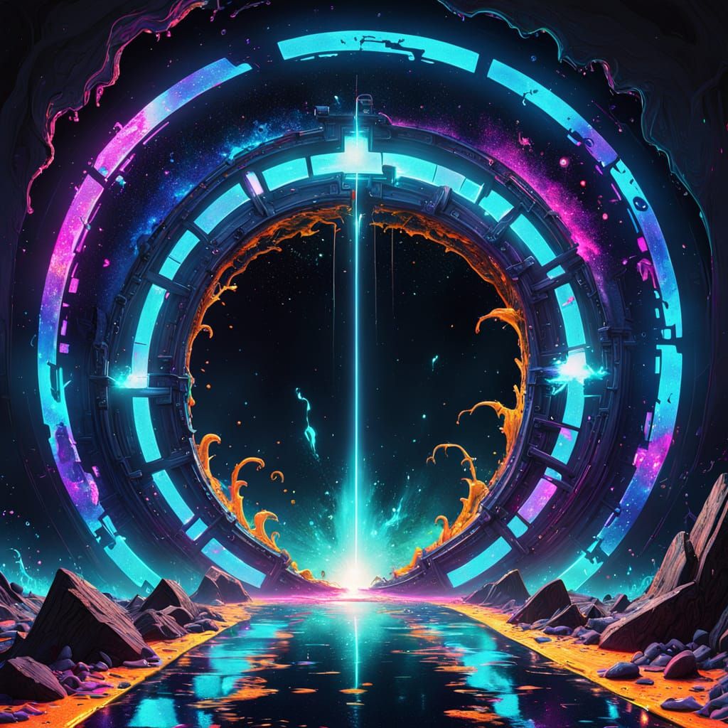 Neon Portal to Another Galaxy in Graffiti Style