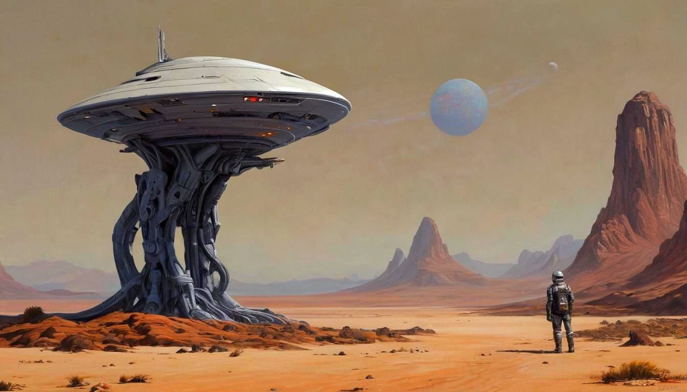 Retrofuturistic Explorer on Alien Planet in Acrylic Style