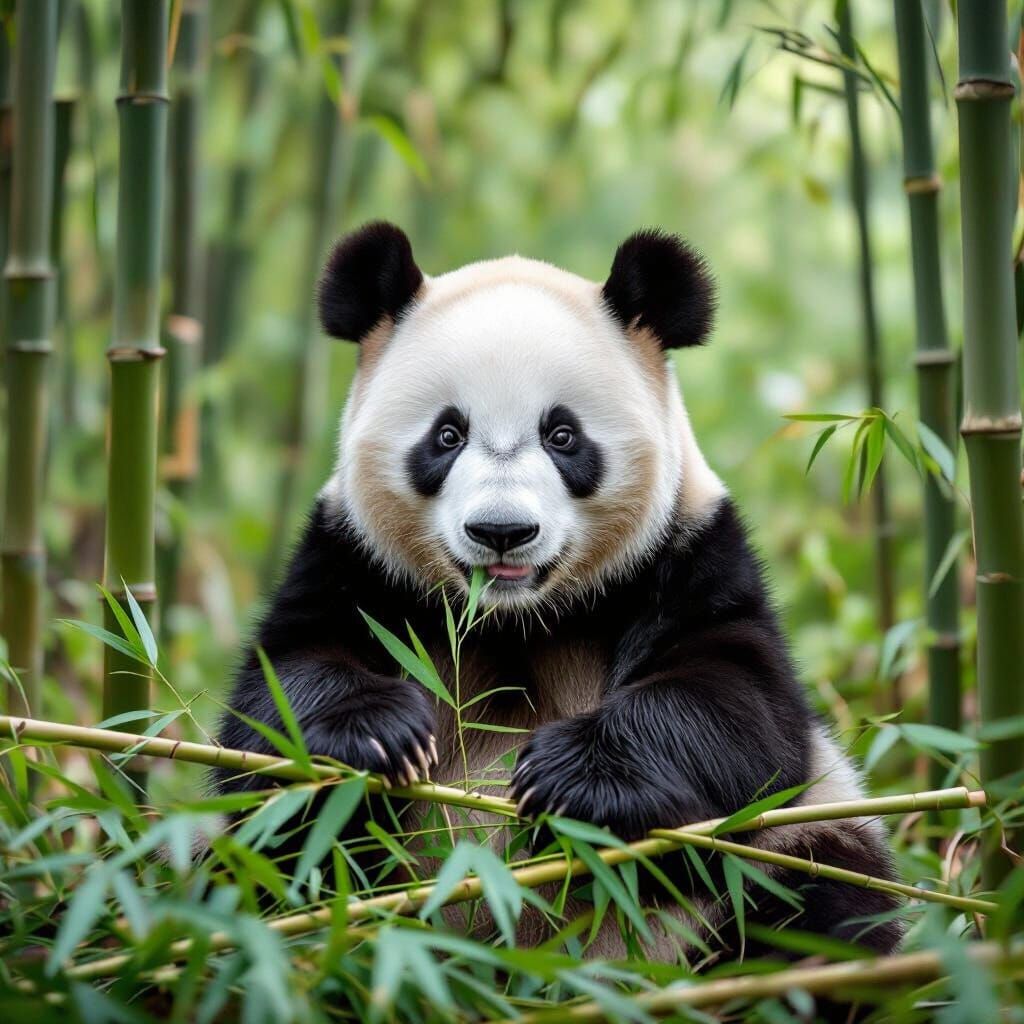 Panda Eating Bamboo in a Lush Forest