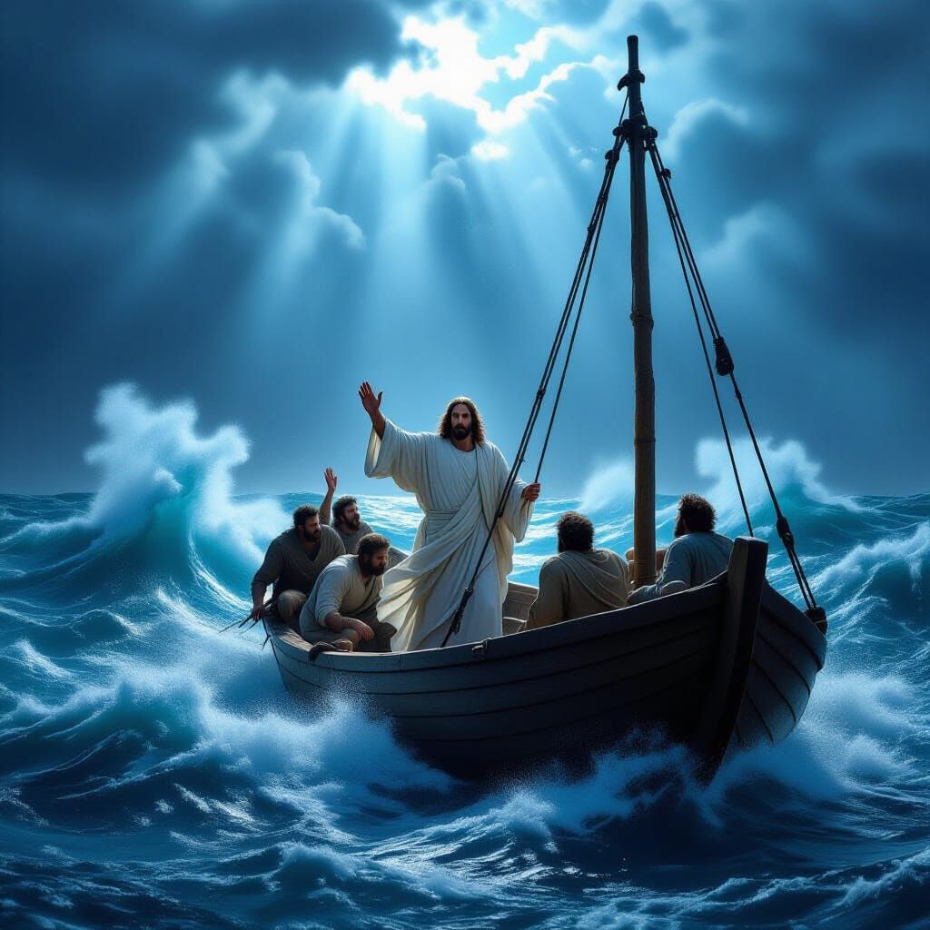 Jesus Calms Storm on Sea of Galilee Oil Painting