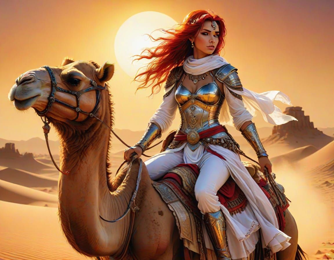 Arabic Princess on Camel in Comic Book Style