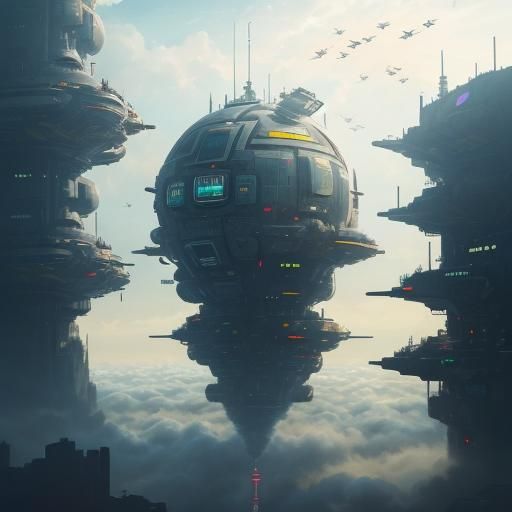 Cyberpunk City Floating in the Clouds