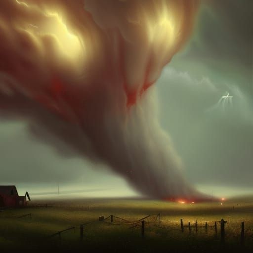 Tornado Over Farm in Dark Fantasy Style