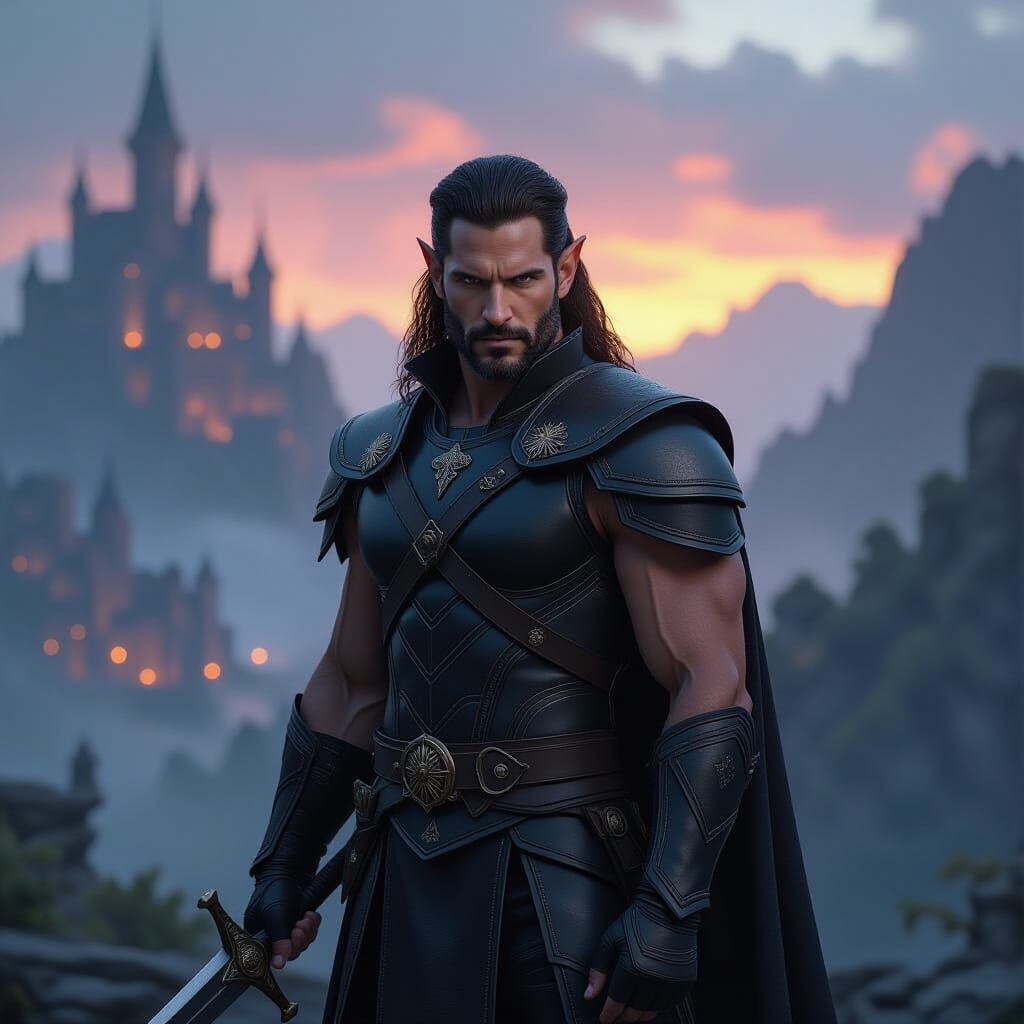 Fantasy Character in Leather Armor, Matte Painting Style