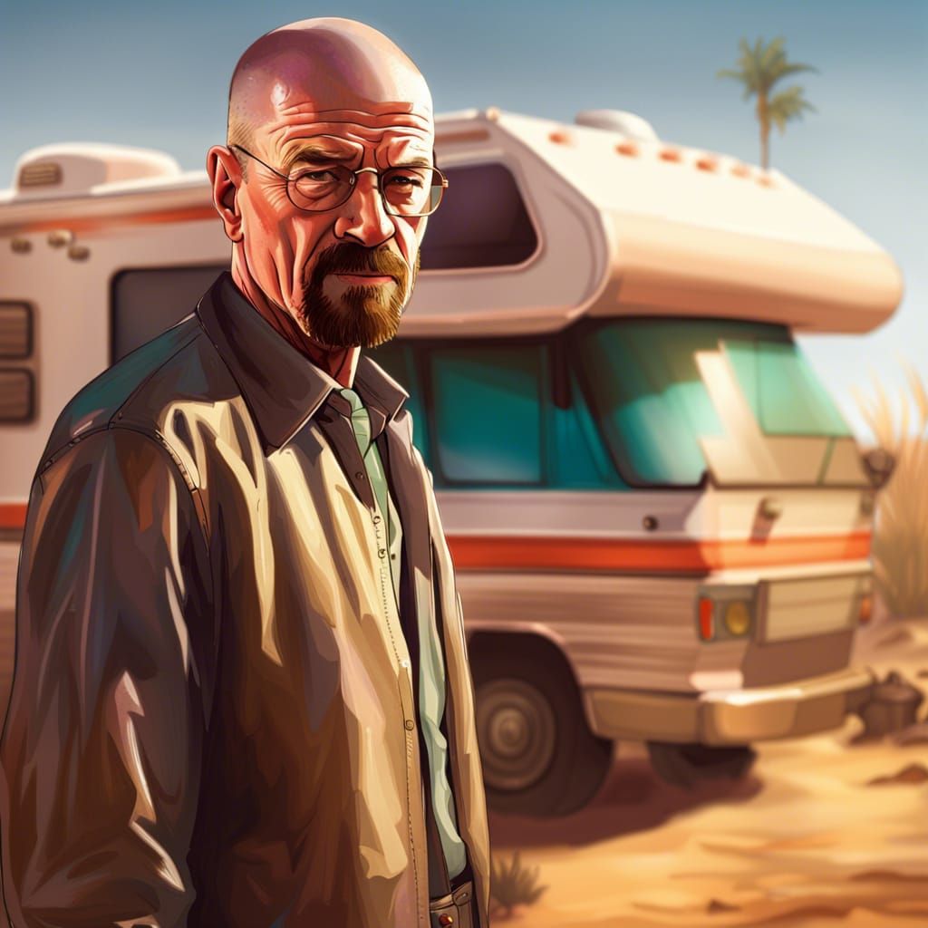 Hyperrealistic Walter White in Desert RV Scene