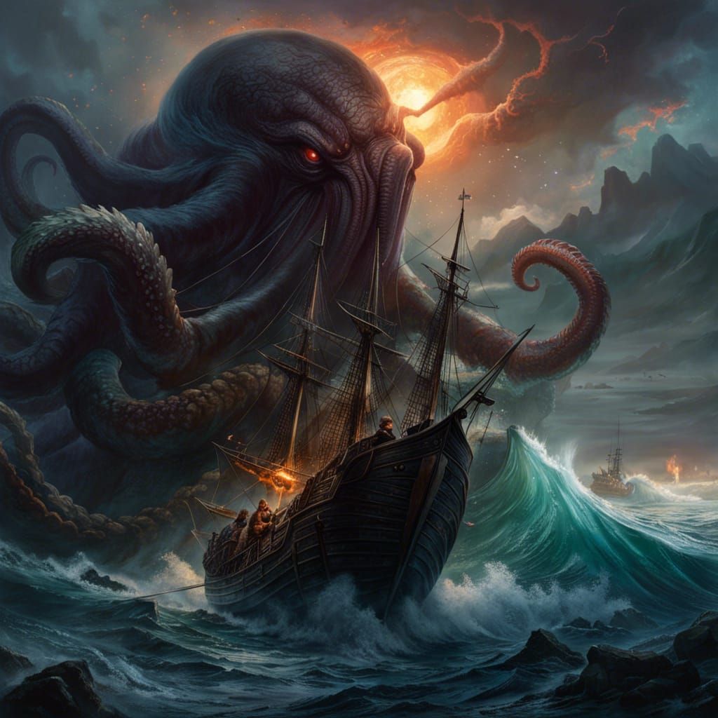 Epic Kraken in Dark Fantasy Style