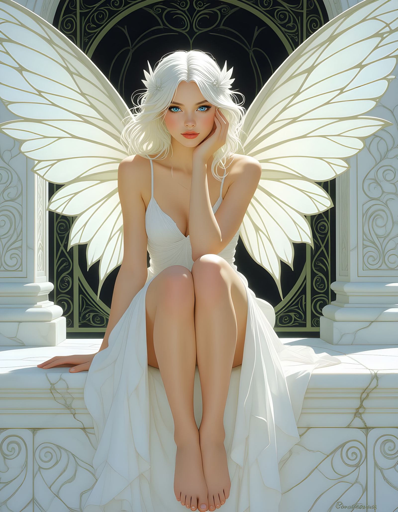 Monochrome Faerie Portrait with Marble Ledge