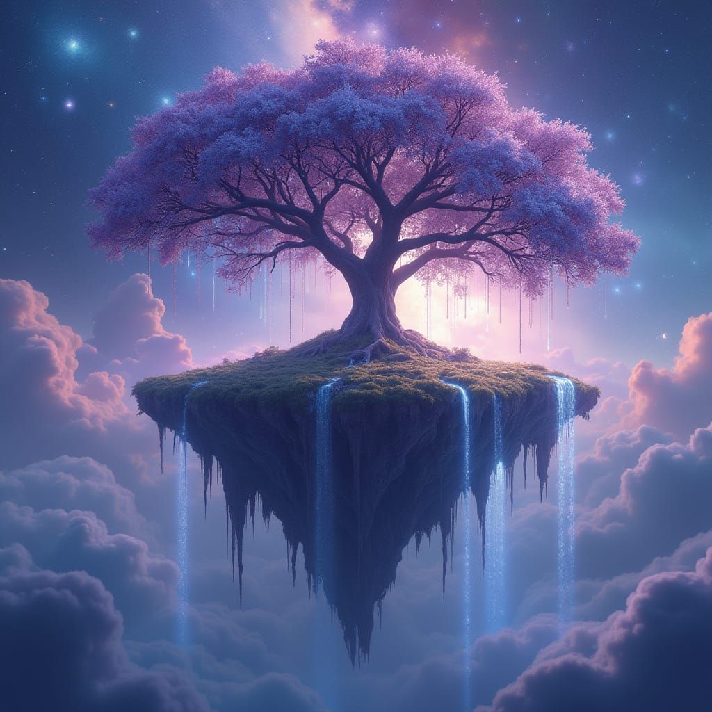 Celestial Elven Island Floating in Nebula