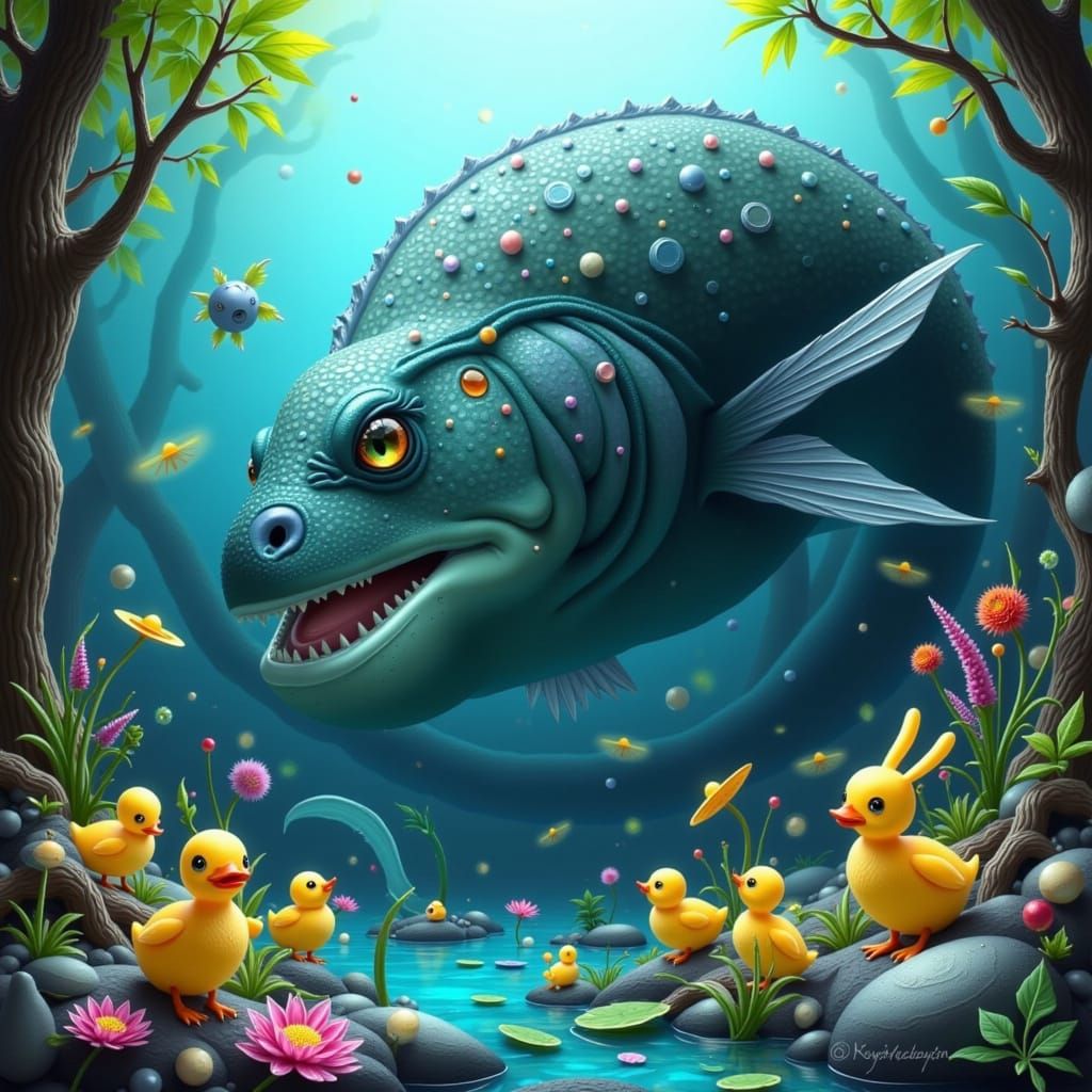 Sea Monster in Bunny Bay: A Whimsical Dreamscape