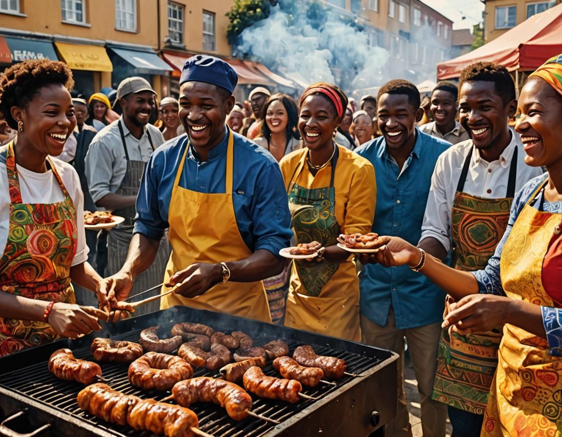 Lively South African Street Festival in Fauvist Style