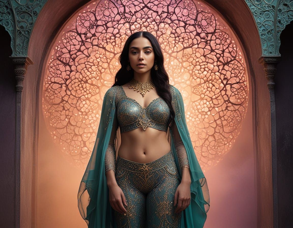 Celestial warrior embracing ethereal dreams in graceful beau...