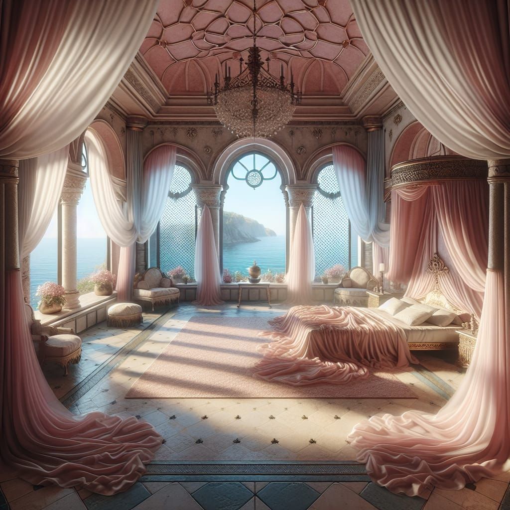 Medieval Princess Chamber with Sea View, Digital Art