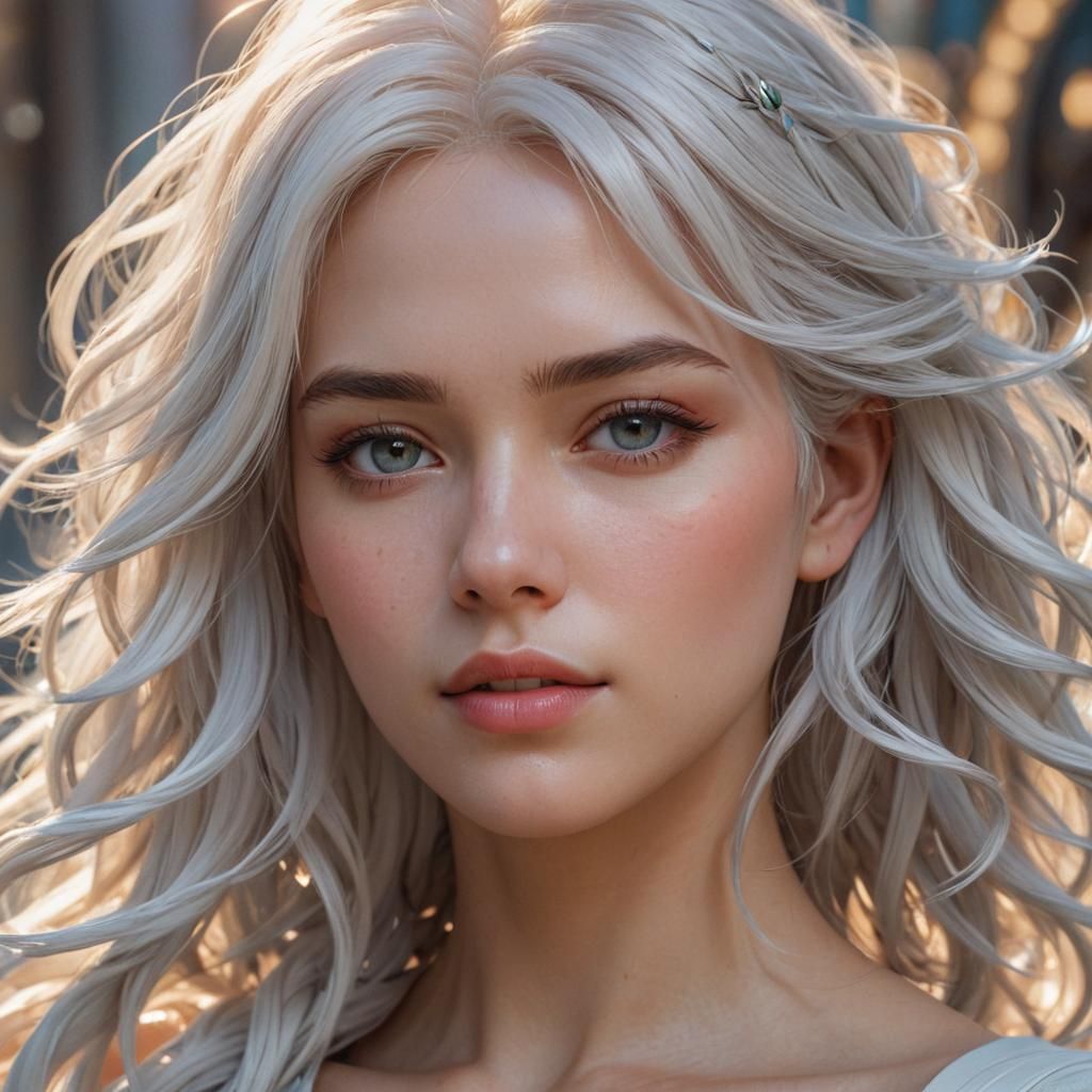 Anime Portrait of a Young Girl with White Hair