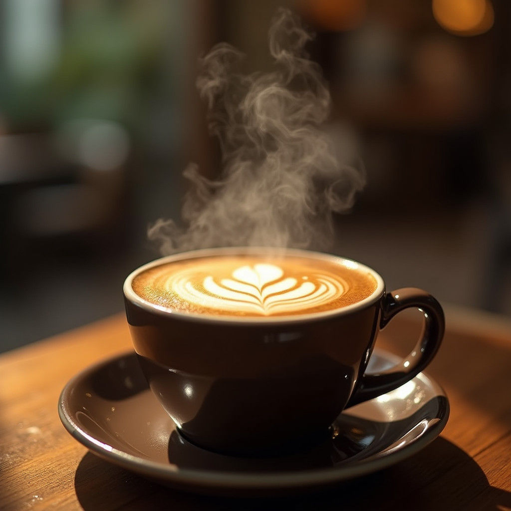 Detailed Close-Up of Coffee with Latte Art