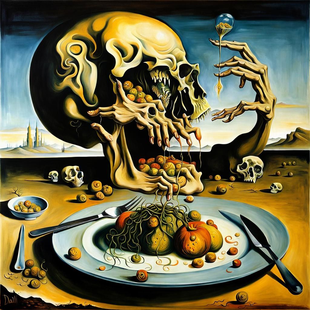 Surreal Horror: A Skull's Macabre Feast