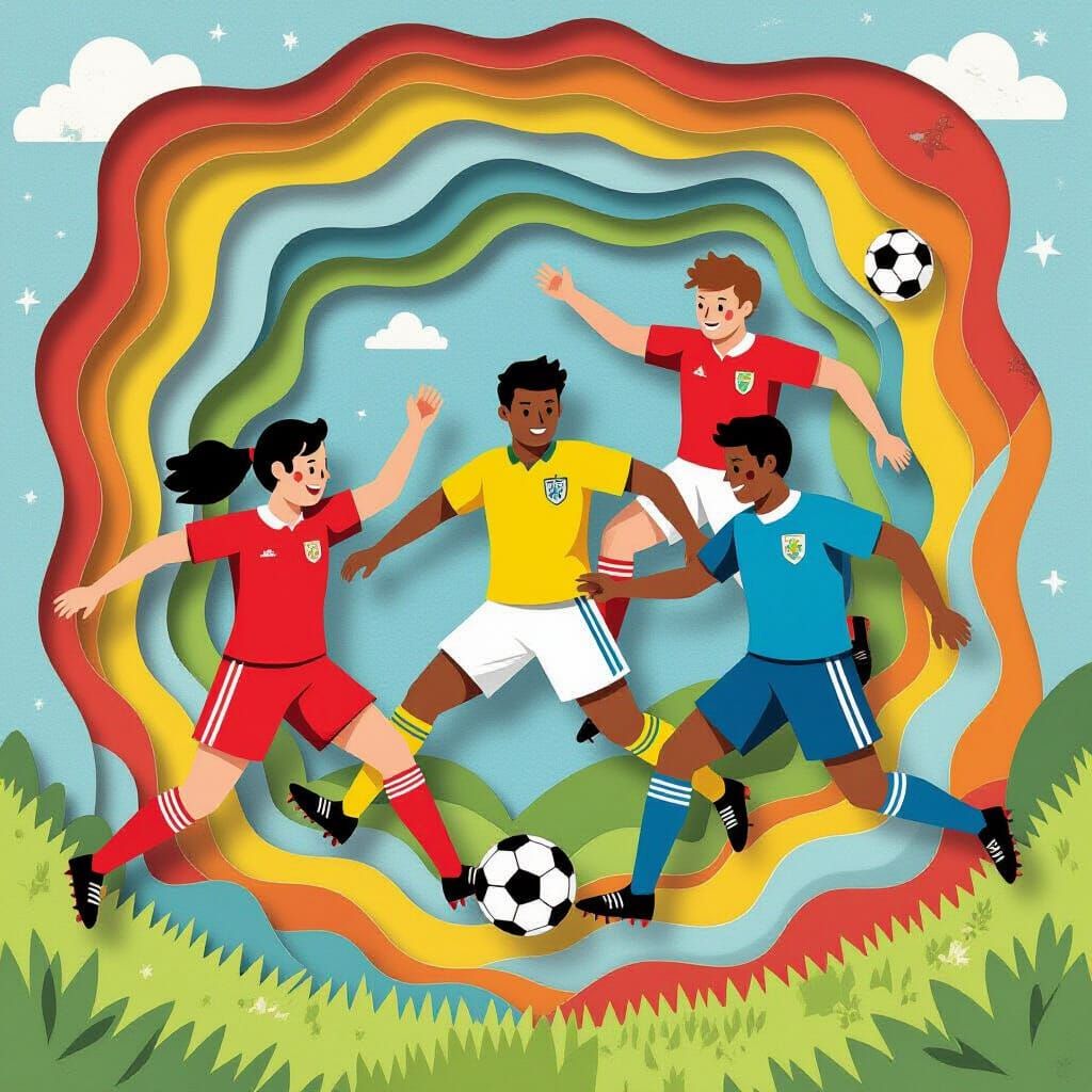 Dynamic Soccer Players in Pop-Up Book Illustration
