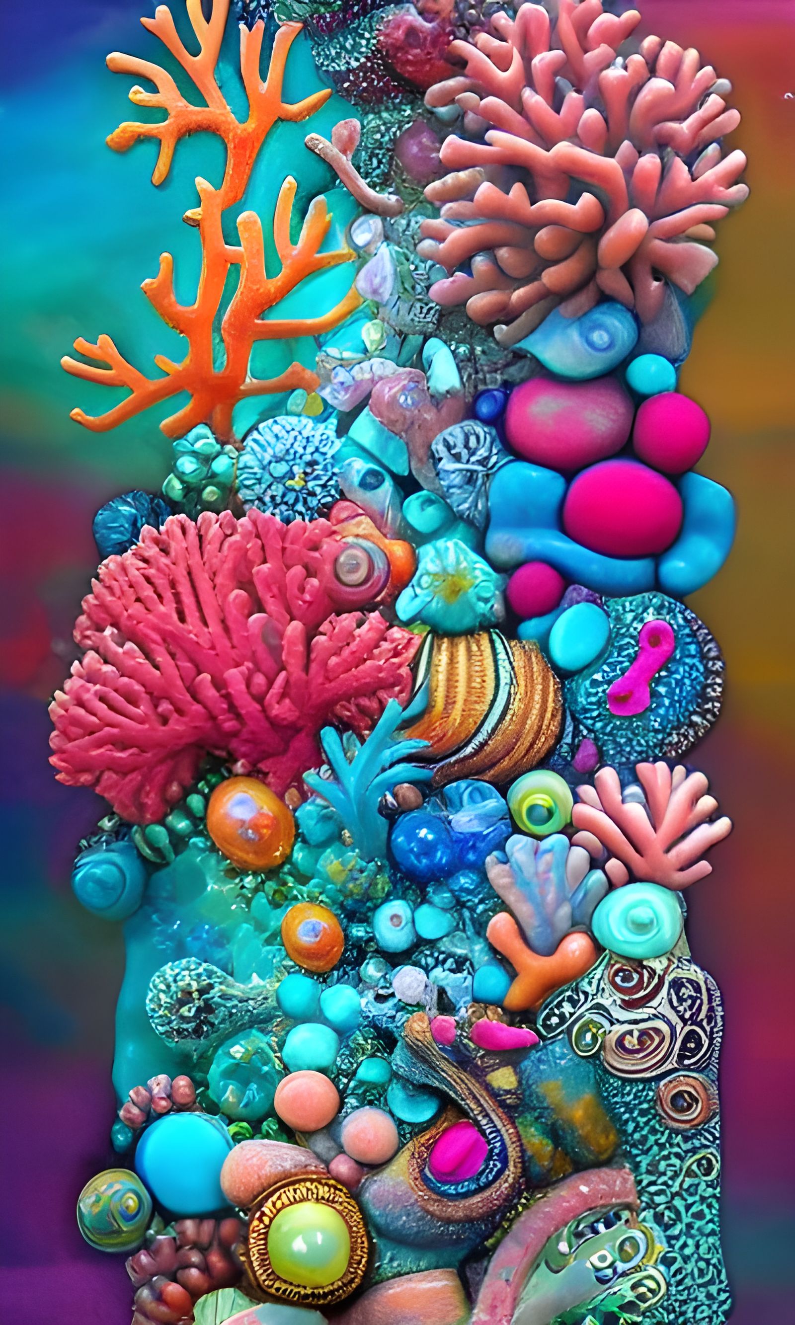 Detailed Coral Reef Polymer Clay Collage