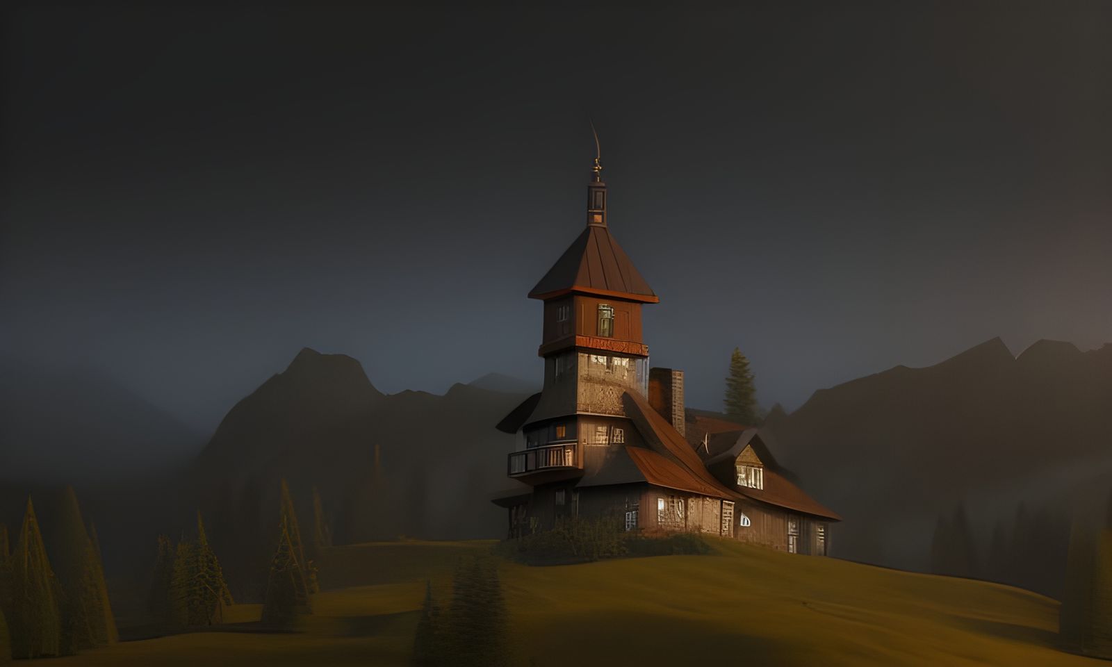 Medieval Mountain House Concept Art in 8K