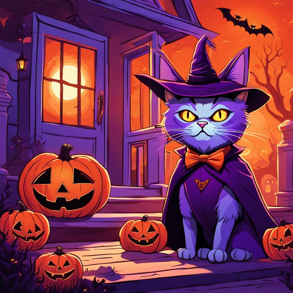 Dracula Cat Trick-or-Treats: Spooky Halloween Concept Art