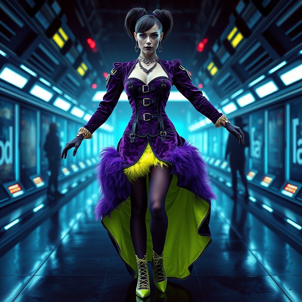 Stunning Androgynous Model in Futuristic Corseted Outfit