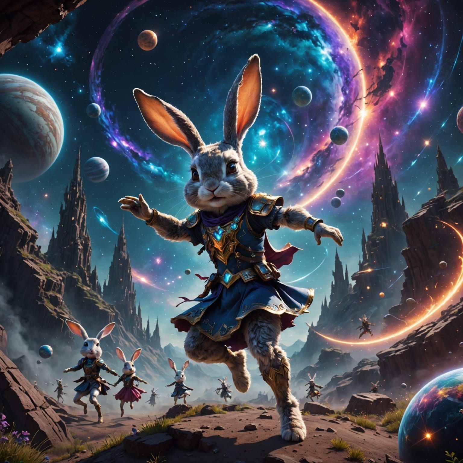 Rabbit Ballerina Galaxy Dance: Detailed Matte Painting